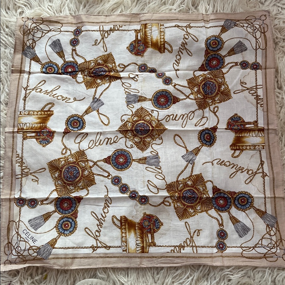 Celine Cream and Gold Patterned Scarf